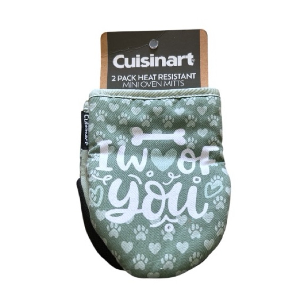NWT Cuisinart 2-Pack Heat Resistant Mini Oven Mitts Green Novelty Pet Design